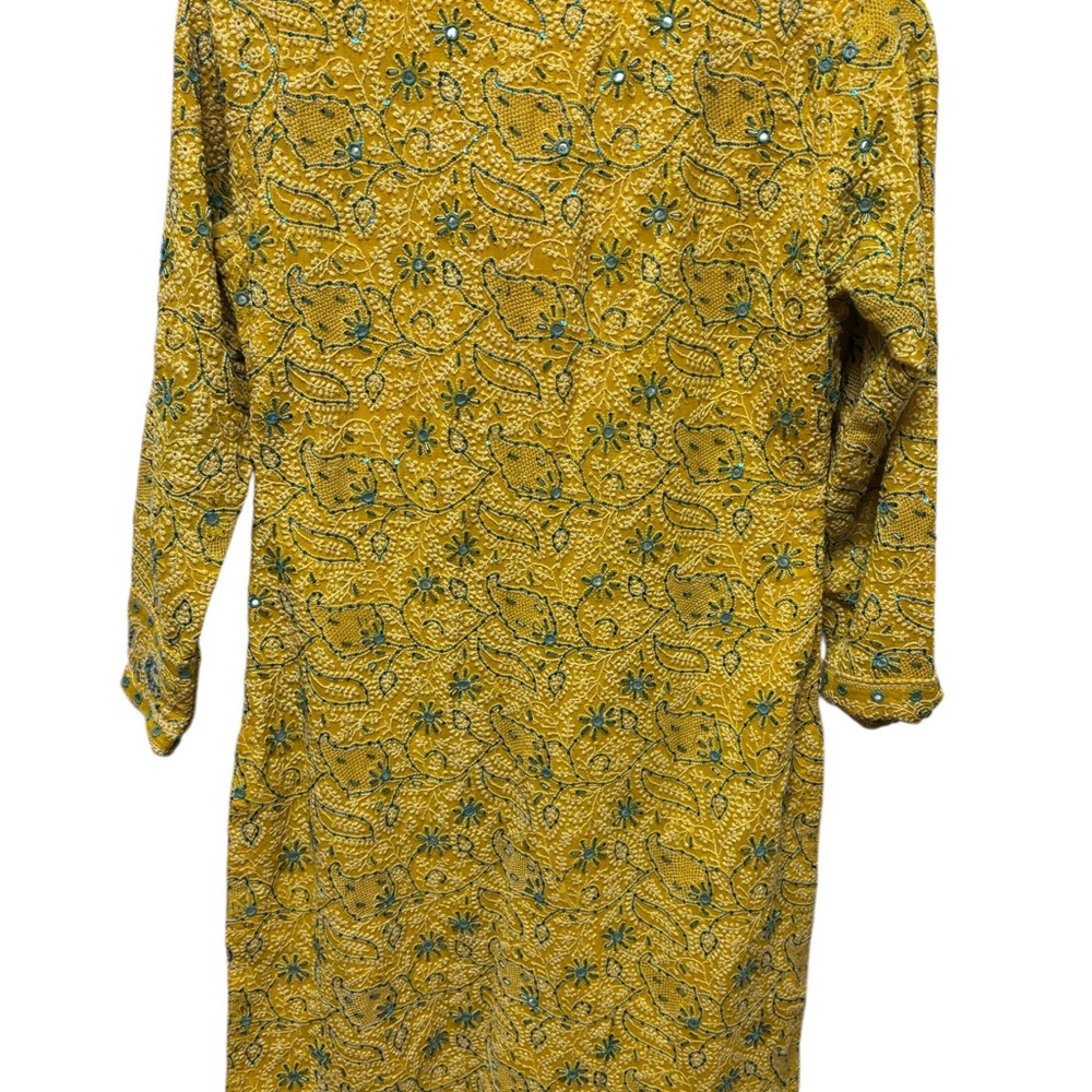 Source Unknown Yellow Embroidered Long Tunic Dres… - image 4